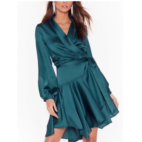 Emerald/ Teal Green Wrap Dress - Picture 1 of 3